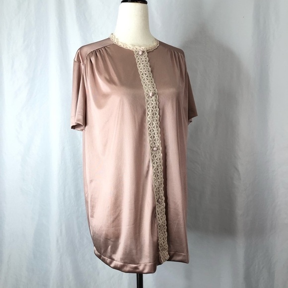 Vanity Fair Other - Vintage Vanity Fair pajama top mocha short sleeve button down nylon size 34